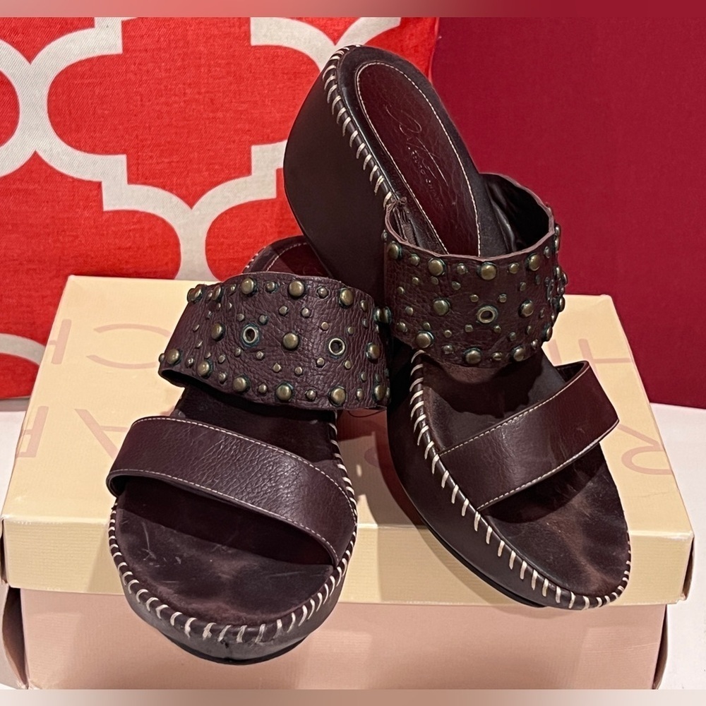 Arturo Chiang Dark Brown Studded Sandals - Picture 6 of 8